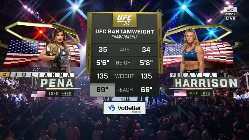 Видео боя: Кайла Харрисон - Джулианна Пенья (UFC 316) Видео боя: Кайла Харрисон - Джулианна Пенья (UFC 316)