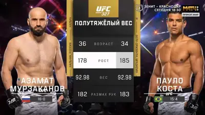 Видео боя: Пауло Коста - Азамат Мурзаканов (12.04.2026)