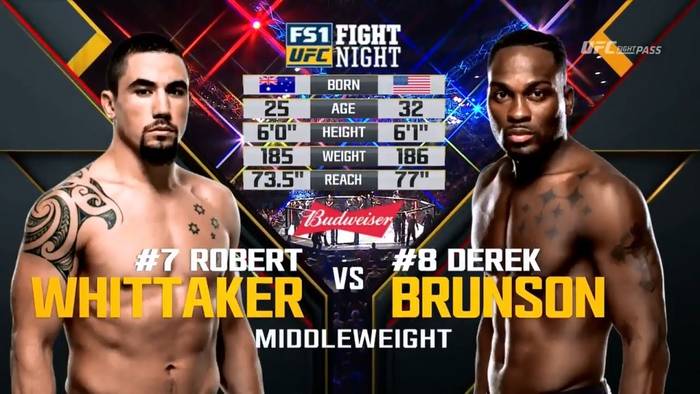 Видео боя: Роберт Уиттакер - Дерек Брансон (UFC Fight Night 101)