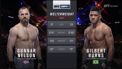 Видео боя: Гилберт Бернс - Гуннар Нельсон (UFC Fight Night 160)