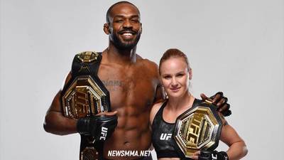 Джон Джонс и Валентина Шевченко сфотографировались с титулами перед UFC 247
