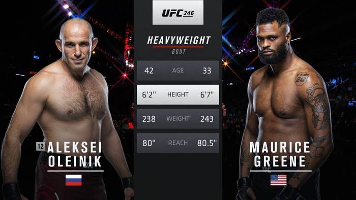 Видео боя: Алексей Олейник - Морис Грин (UFC 246)