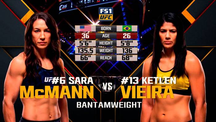 Видео боя: Кетлин Виейра - Сара Макмэн (UFC 215)