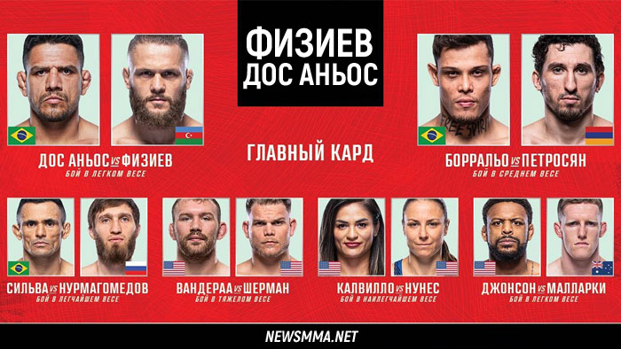 UFC Физиев - Дос Аньос прямой эфир смотреть онлайн